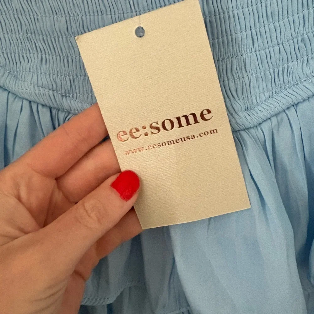 ee:some Women's Sky Blue Ruffle Mini Skirt Size S Summer Elastic Waist - Picture 4 of 5